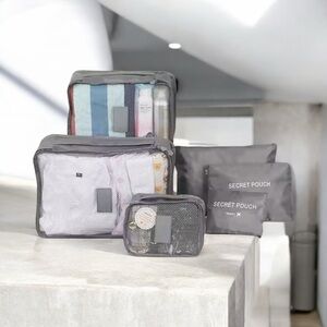 6-Piece Travel Storage Bag Set: Red Waterproof Luggage Organizers"